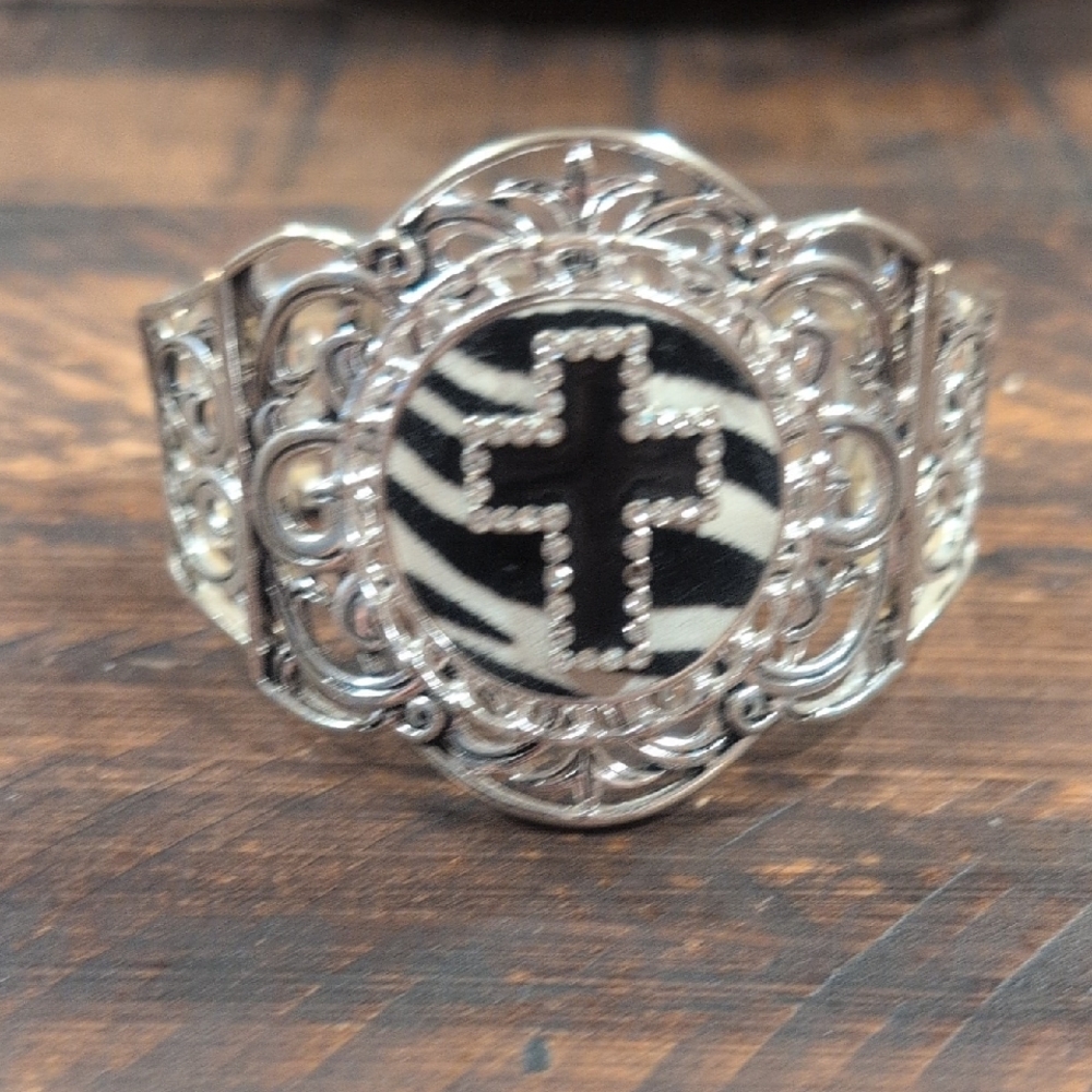 Silver and Black Cross Bracelet